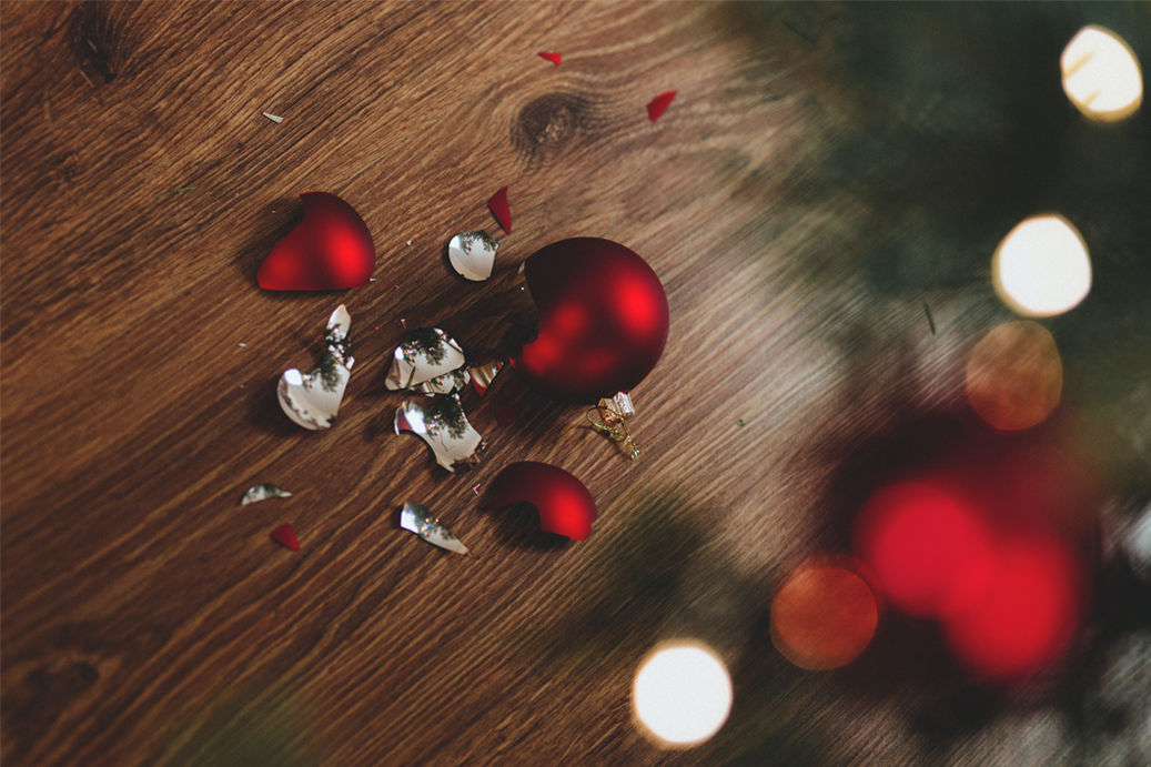 Broken Red Christmas Bauble